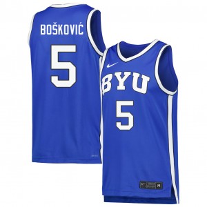 Mihailo Boskovic Brigham Young University #5 Men's College Basketball Limited Jersey - Royal