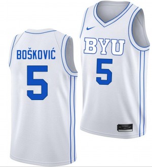 Mihailo Boskovic BYU College Basketball 2025-26 Men #5 Jersey - White