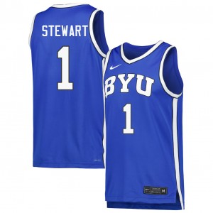 Trey Stewart BYU College Basketball NCAA #1 Mens Jerseys - Royal