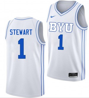 Trey Stewart BYU #1 Embroidery Mens College Basketball Jersey - White