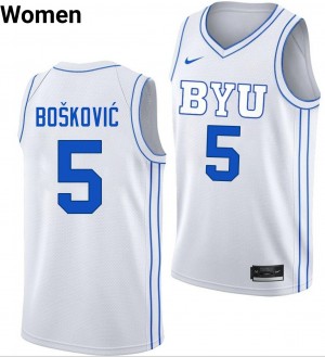 Mihailo Boskovic BYU Embroidery #5 College Basketball Women Jerseys - White