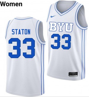 Xavion Staton The Y #33 College Basketball Stitched Women's Jerseys - White