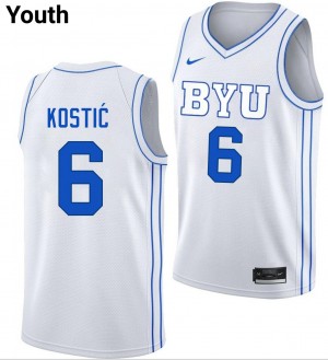 Aleksej Kostic BYU Cougars College Basketball #6 Youth Stitched Jerseys - White