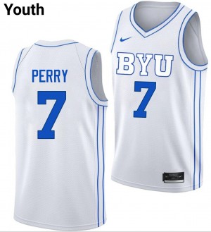 KJ Perry Brigham Young University Replica #7 College Basketball Youth Jersey - White