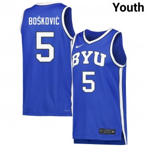 Mihailo Boskovic Brigham Young University #5 University College Basketball Youth Jersey - Royal