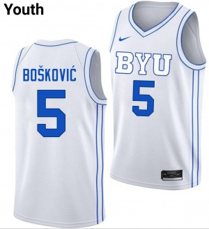 Mihailo Boskovic Cougars Youth College Basketball #5 NCAA Jerseys - White