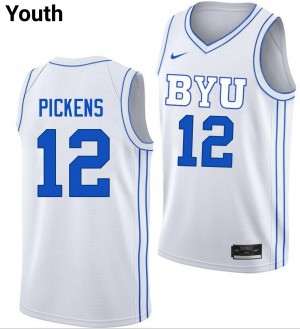 Nate Pickens BYU Cougars #12 Youth High School College Basketball Jerseys - White
