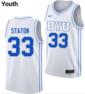 Xavion Staton Brigham Young University Youth #33 College Basketball Limited Jerseys - White